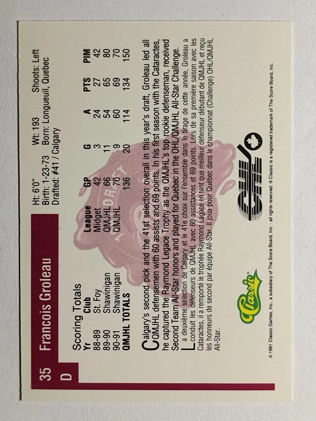 1991 Classic Four Sport French #35 Francois Groleau