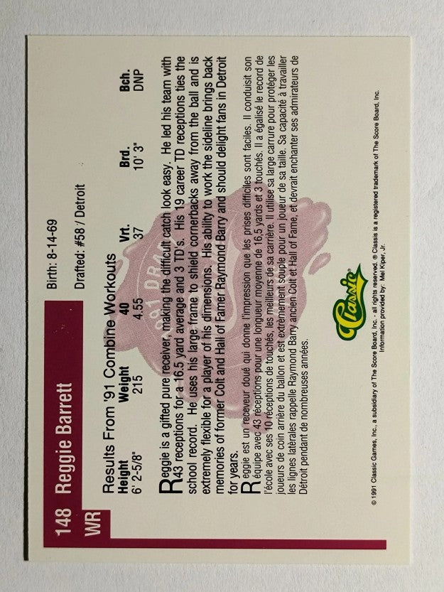 1991 Classic Four Sport French #148 Reggie Barrett