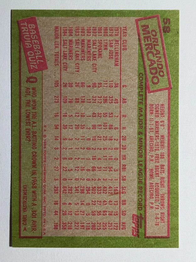 1985 Topps #58 Orlando Mercado