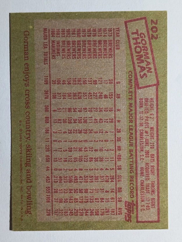 1985 Topps #202 Gorman Thomas