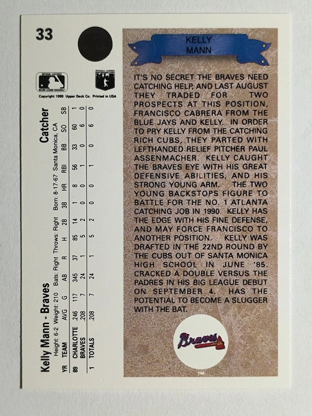 1990 Upper Deck #33 Kelly Mann RC