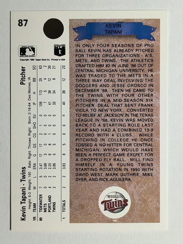 1990 Upper Deck #87 Kevin Tapan RC