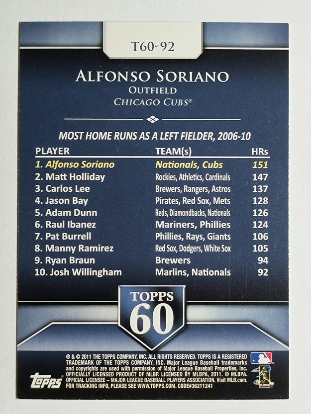 2011 Topps 60 #92 Alfonso Soriano