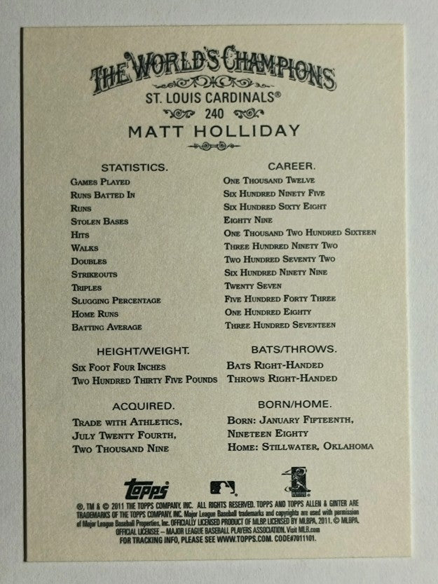 2011 Topps Allen and Ginter #240 Matt Holliday