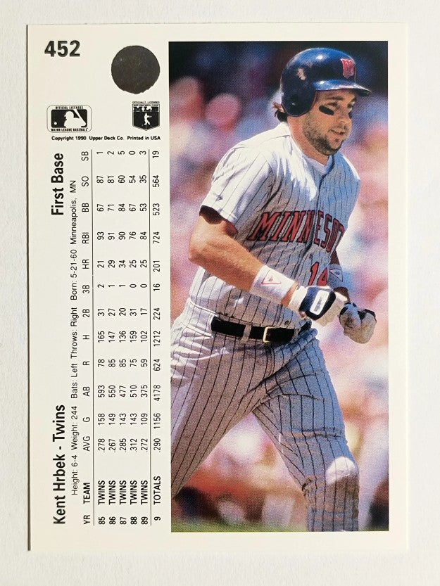1990 Upper Deck #452 Kent Hrbek