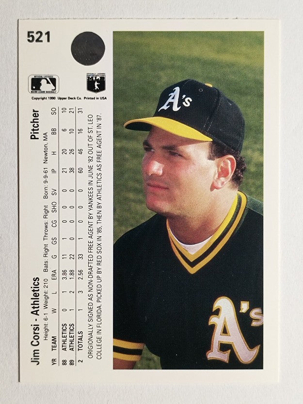 1990 Upper Deck #521 Jim Corsi