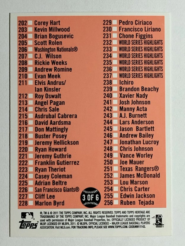 2011 Topps Heritage Checklists #3 Checklist 3