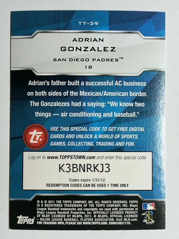 2011 Topps Topps Town #TT39 Adrian Gonzalez