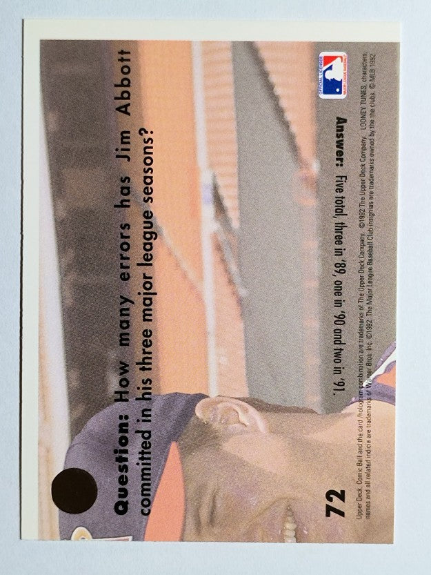 1992 Upper Deck Comic Ball 3 #72 To Teach His Own/Jim Abbott