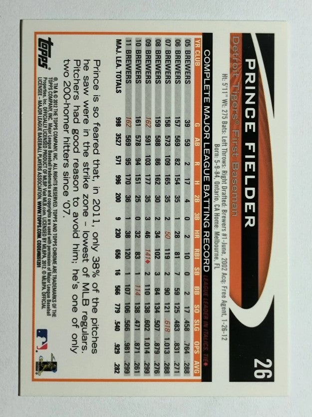 2012 Topps Chrome #26 Prince Fielder