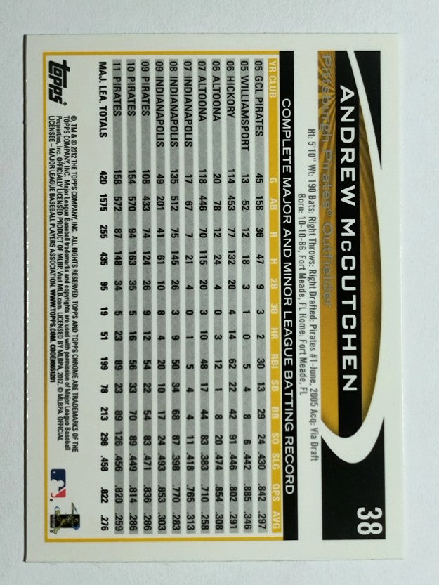 2012 Topps Chrome #38 Andrew McCutchen
