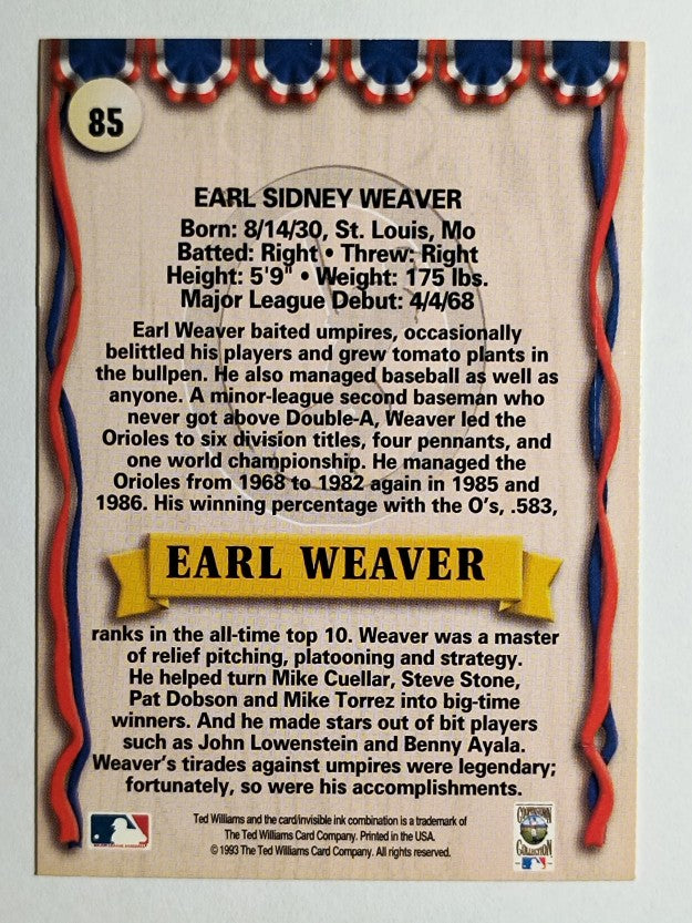 1993 Ted Williams #85 Earl Weaver MG