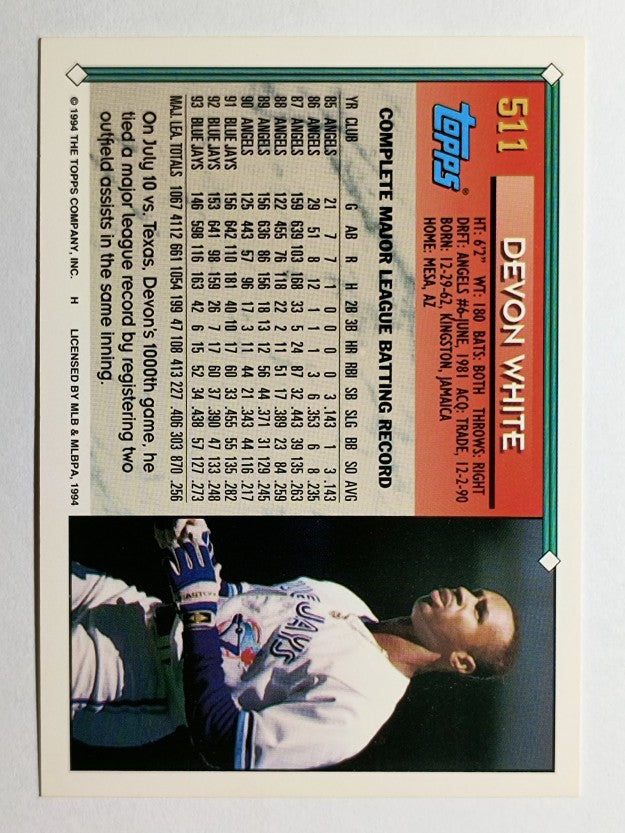 1994 Topps #511 Devon White