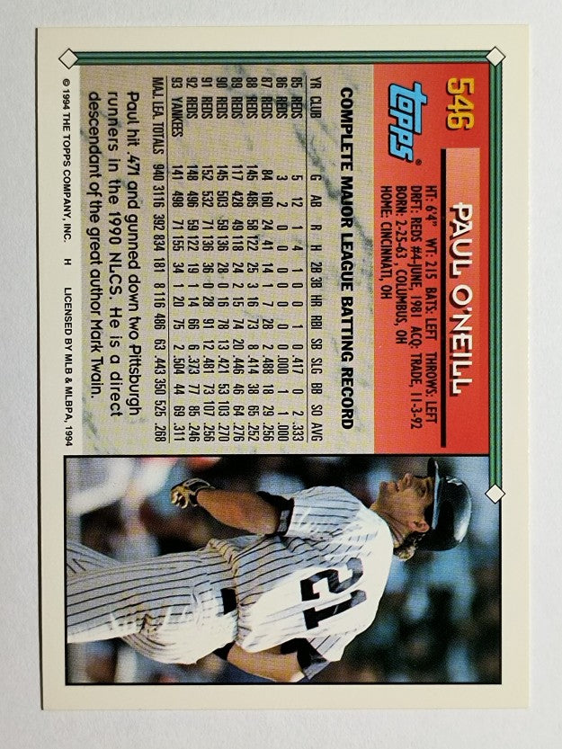 1994 Topps #546 Paul O'Neill