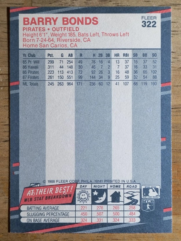 1988 Fleer #322 Barry Bonds