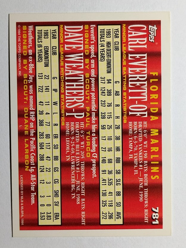 1994 Topps #781 Carl Everett/David Weathers