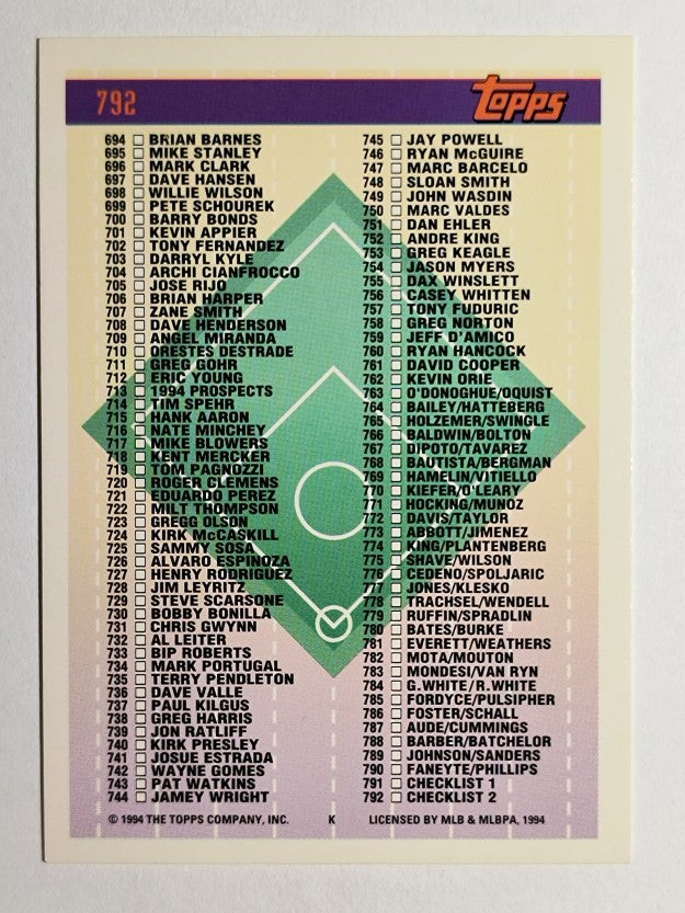 1994 Topps #792 Checklist 4