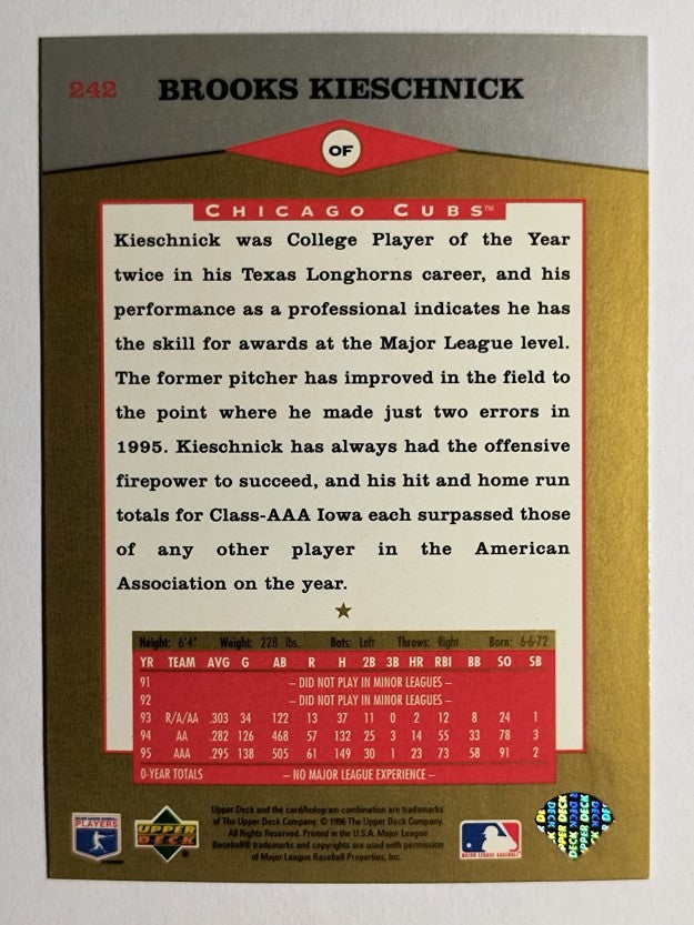 1996 Upper Deck #242 Brooks Kieschnick