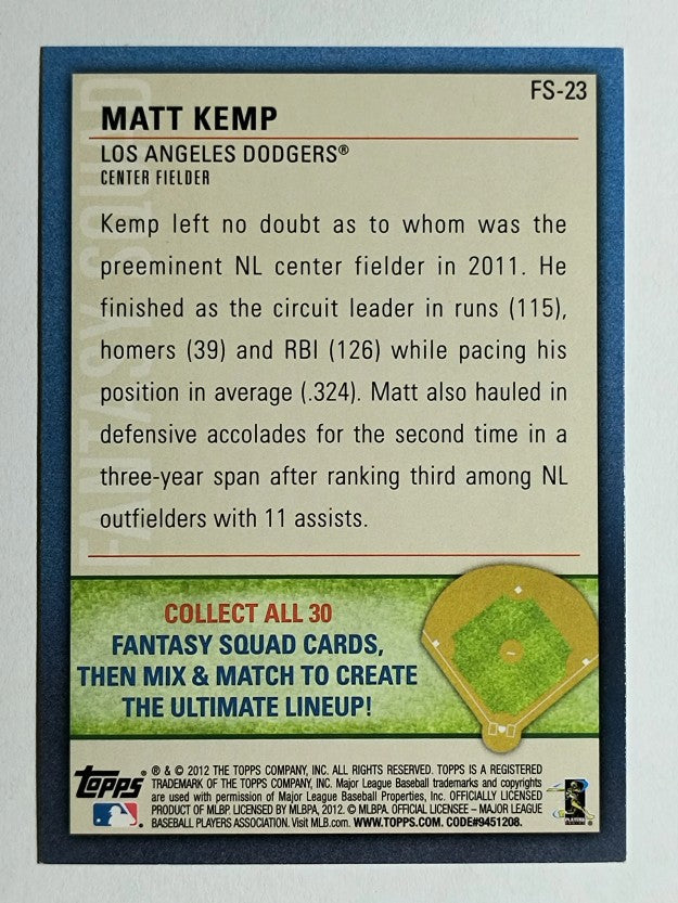 2012 Topps Opening Day Fantasy Squad #FS23 Matt Kemp
