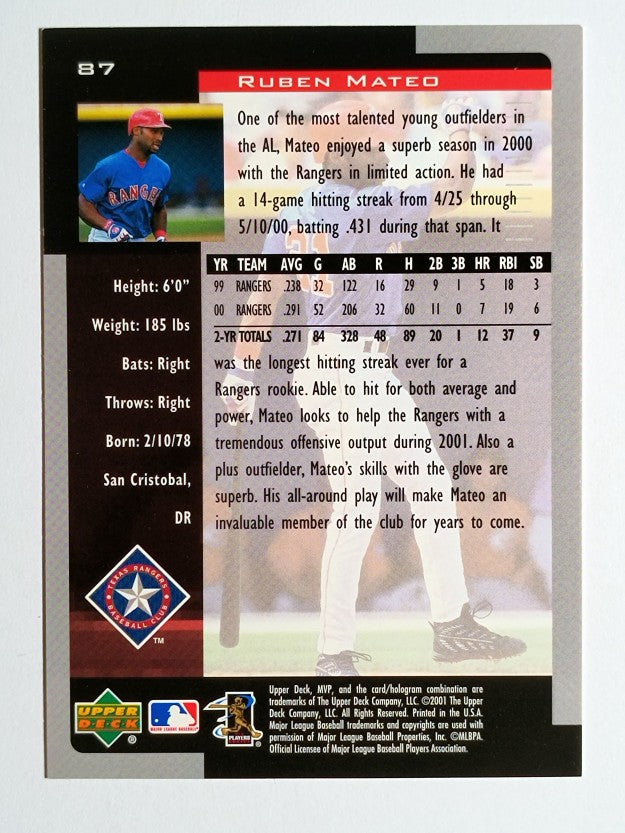 2001 Upper Deck MVP #87 Ruben Mateo