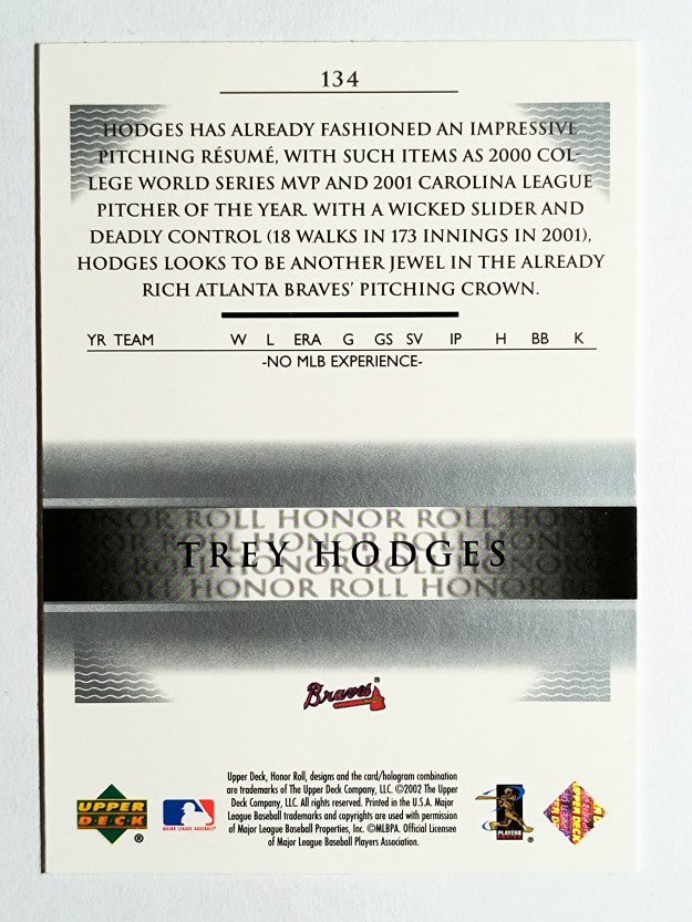 2002 Upper Deck Honor Roll #134 Trey Hodges UDP RC