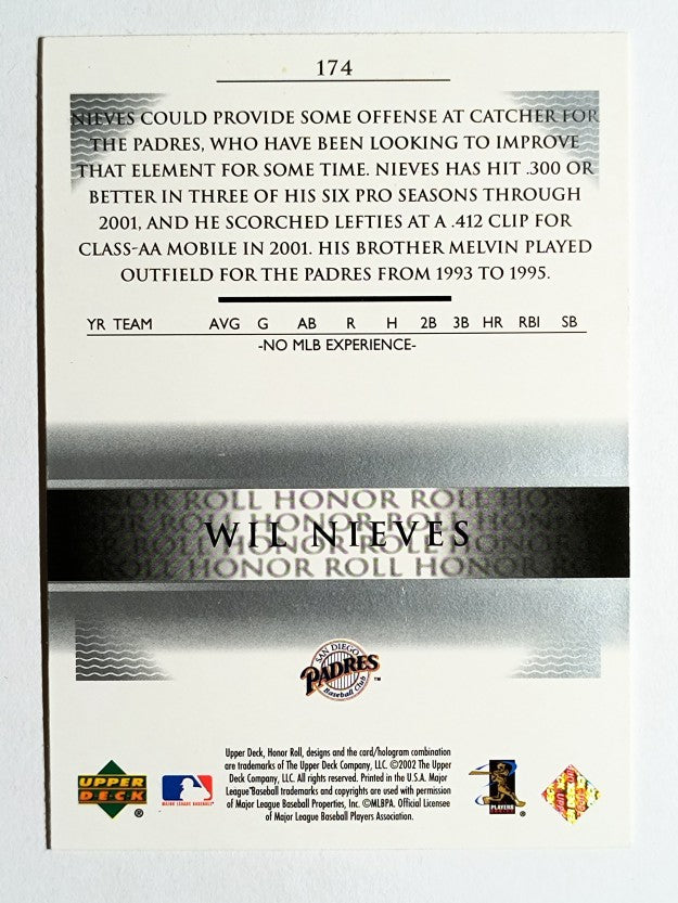 2002 Upper Deck Honor Roll #174 Wil Nieves UDP RC