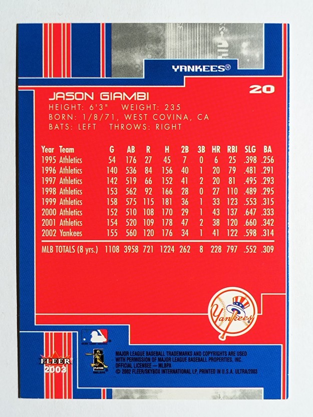 2003 Ultra #20 Jason Giambi