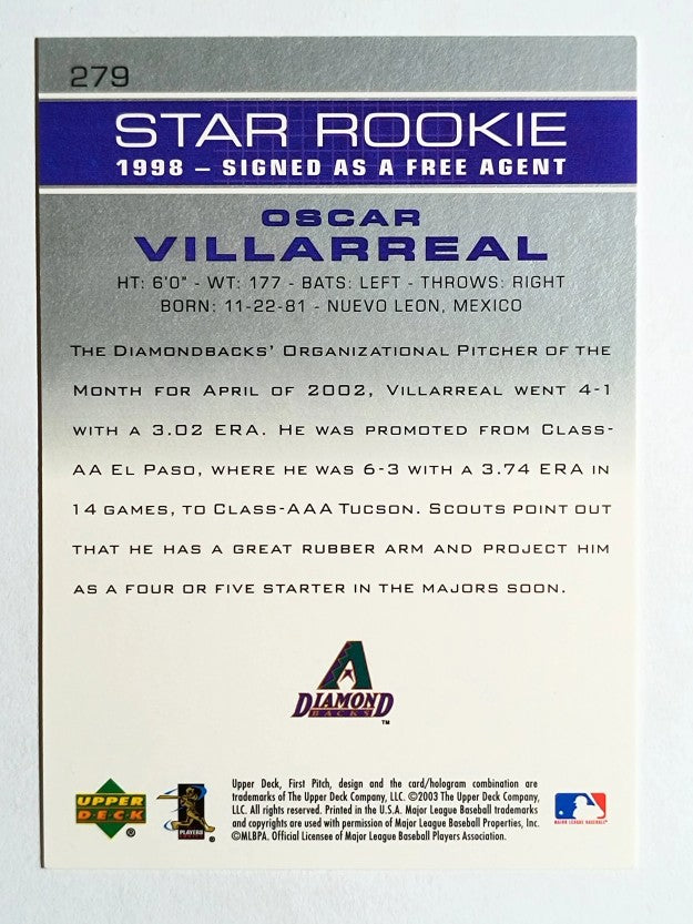 2003 Upper Deck First Pitch #279 Oscar Villarreal SP RC