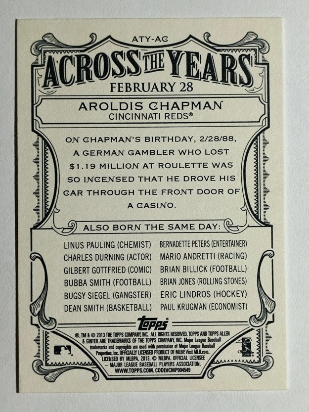 2013 Topps Allen and Ginter Across the Years #AC Aroldis Chapman