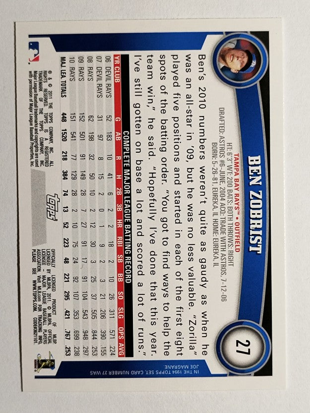 2011 Topps #27 Ben Zobrist