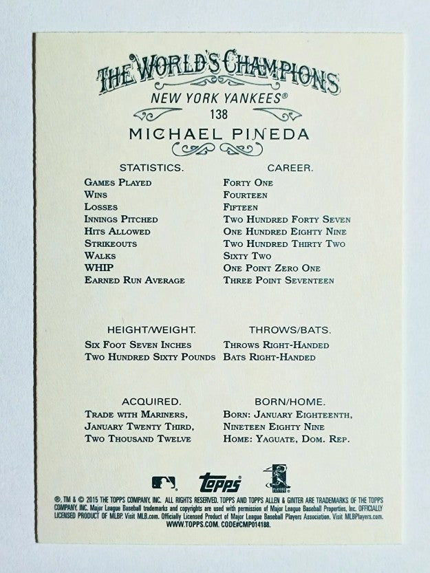 2015 Topps Allen and Ginter #138 Michael Pineda