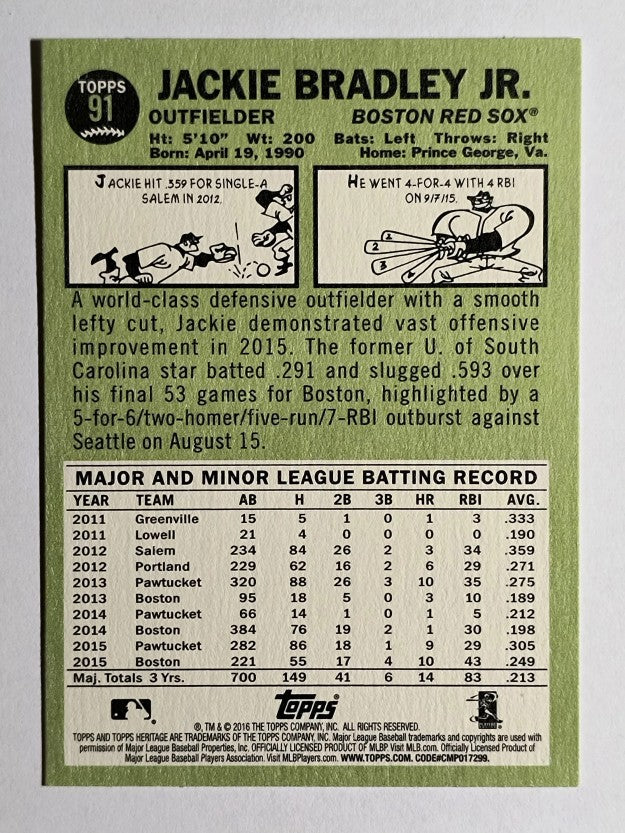 2016 Topps Heritage #91 Jackie Bradley Jr.