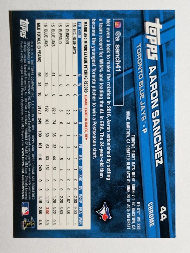 2017 Topps Chrome #44 Aaron Sanchez
