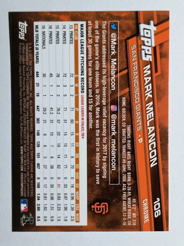 2017 Topps Chrome #106 Mark Melancon