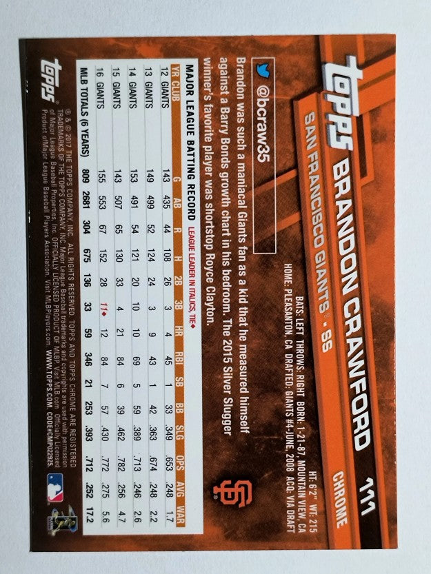 2017 Topps Chrome #111 Brandon Crawford