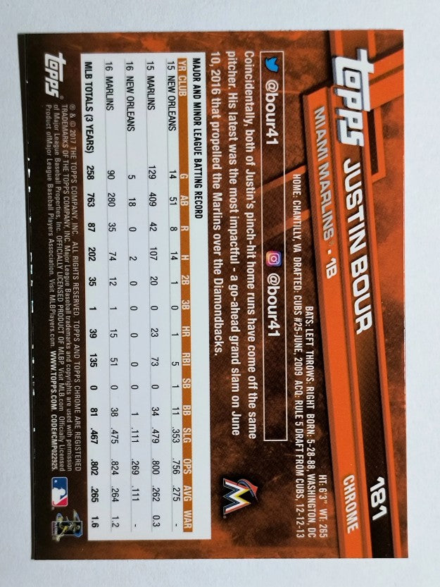 2017 Topps Chrome #181 Justin Bour