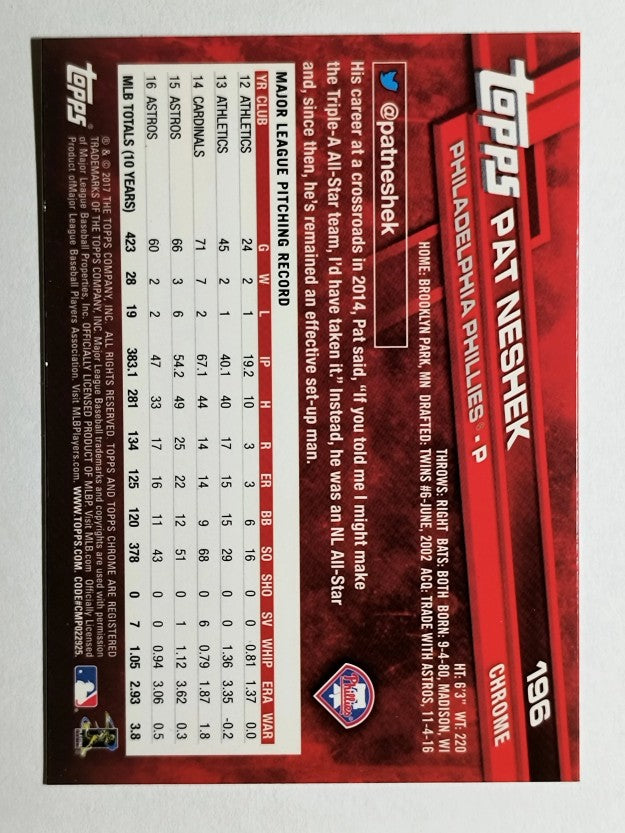 2017 Topps Chrome #196 Pat Neshek
