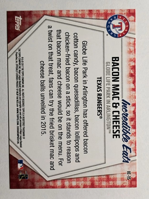 2017 Topps Opening Day Incredible Eats #IE15 Bacon Mac & Cheese