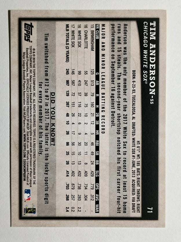 2018 Topps Big League Gold #71 Tim Anderson