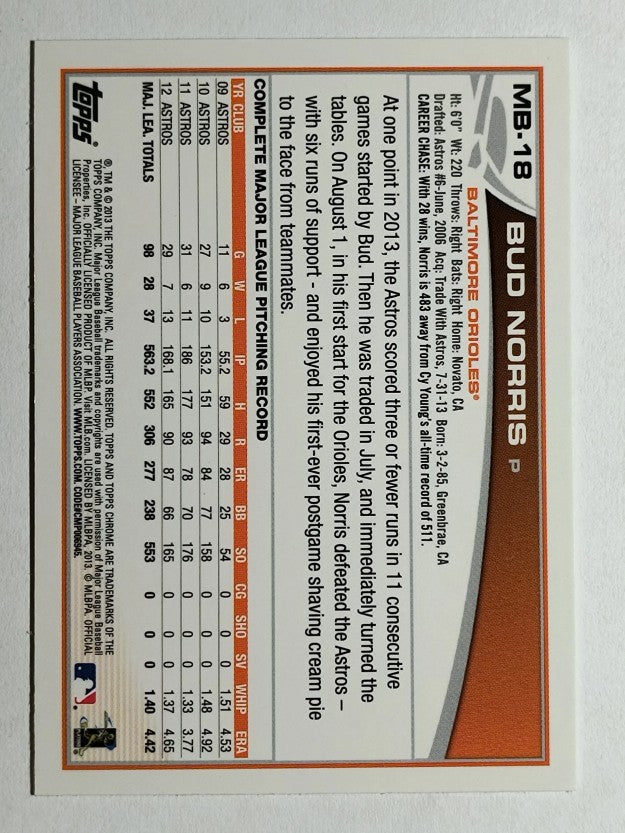 2013 Topps Chrome Update #MB18 Bud Norris