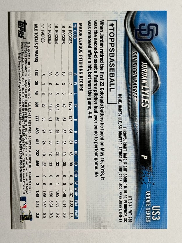 2018 Topps Update #US3 Jordan Lyles