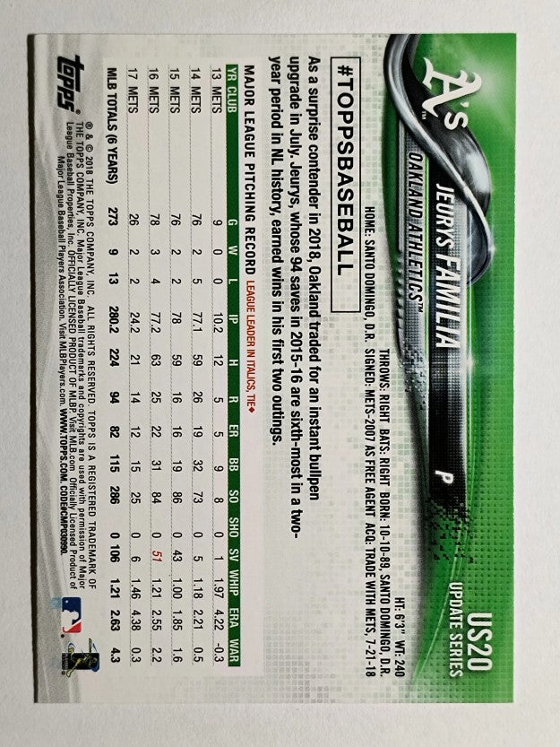 2018 Topps Update #US20 Jeurys Familia