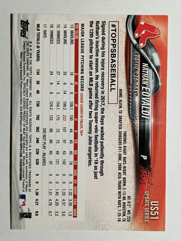 2018 Topps Update #US51 Nathan Eovaldi