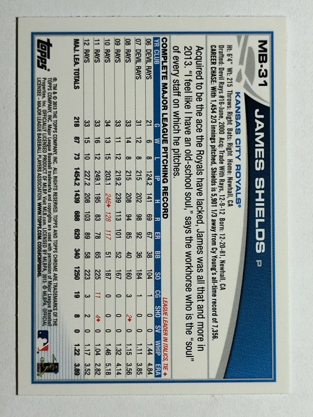 2013 Topps Chrome Update #MB31 James Shields