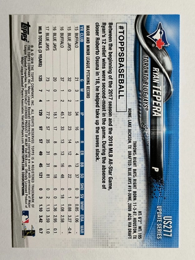2018 Topps Update #US277 Ryan Tepera