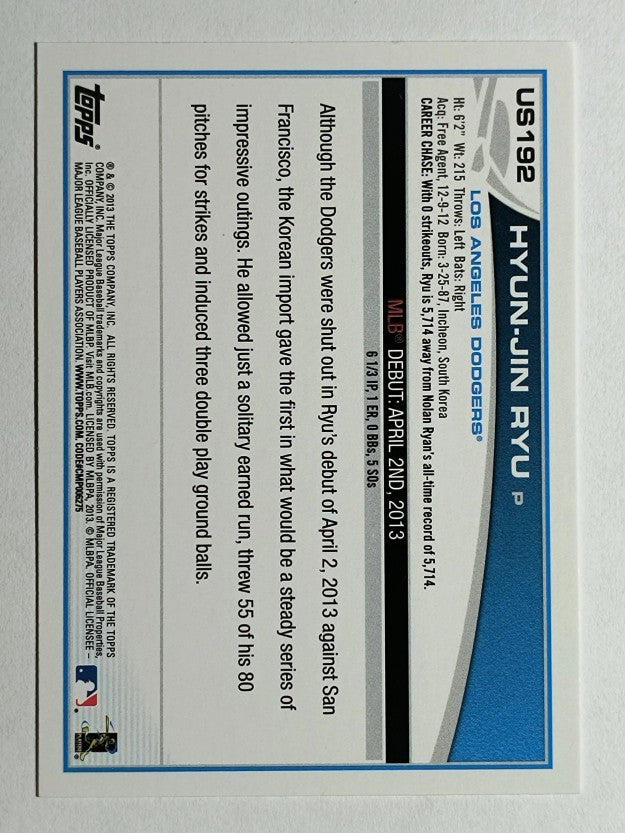 2013 Topps Update #US192 Hyun-Jin Ryu