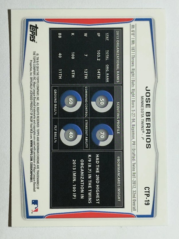 2014 Bowman Chrome Draft Top Prospects #CTP19 Jose Berrios
