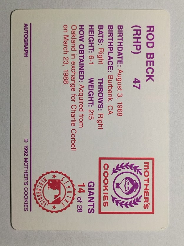 1992 Giants Mother's #14 Rod Beck