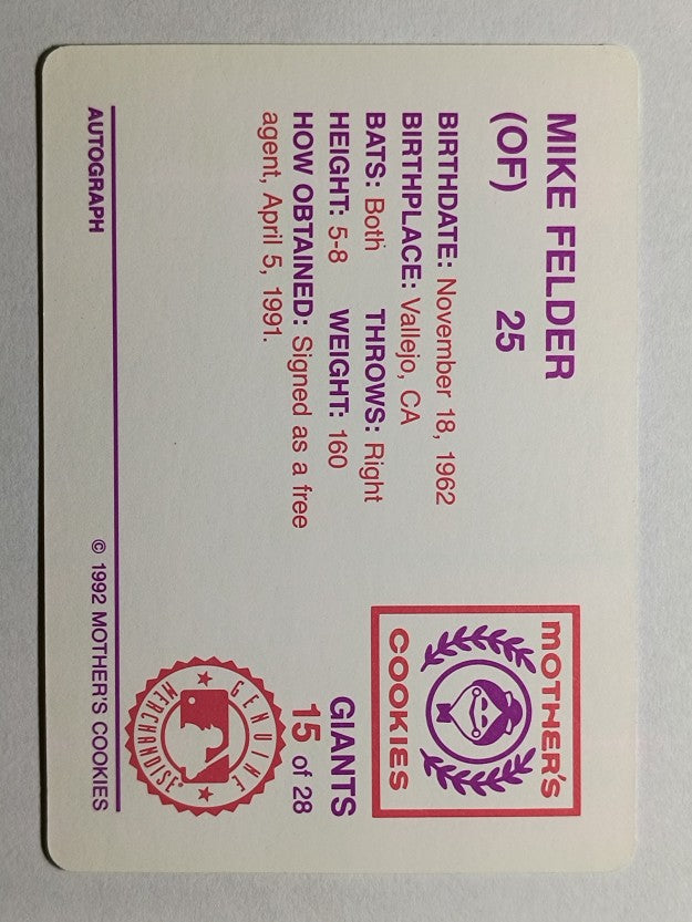 1992 Giants Mother's #15 Mike Felder
