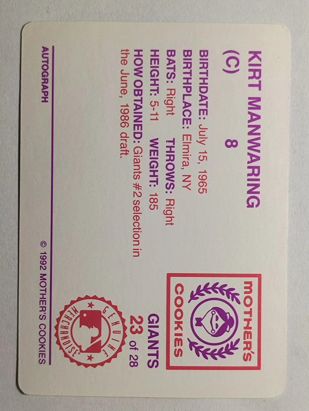 1992 Giants Mother's #23 Kirt Manwaring